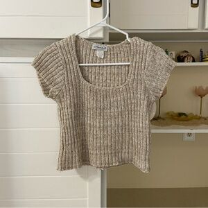 Vintage Beige Crop Knit Shirt
